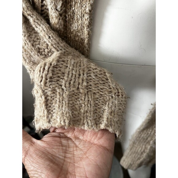 Vintage Banana Republic Beige Cowl Neck Button Across Cable Knit Duster Sweater - Picture 6 of 9
